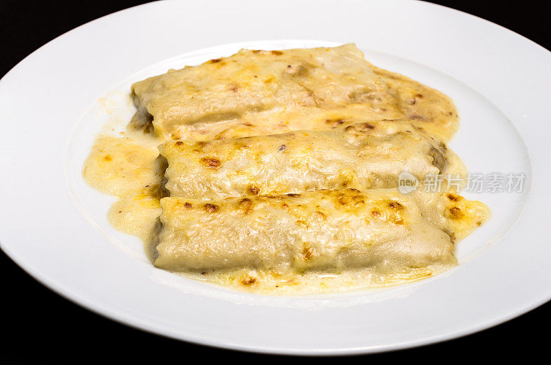 横向cannelloni cannallon工作室孤立白三白白白酱横盘